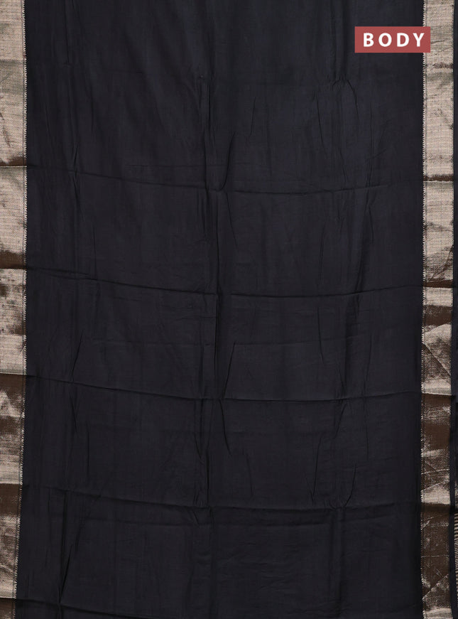 Semi mangalgiri saree black with plain body and zari woven border