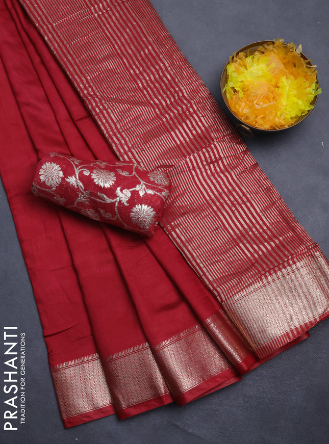 Semi mangalgiri saree maroon with plain body and zari woven border