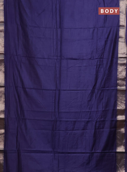 Semi mangalgiri saree navy blue with plain body and zari woven border