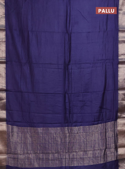 Semi mangalgiri saree navy blue with plain body and zari woven border