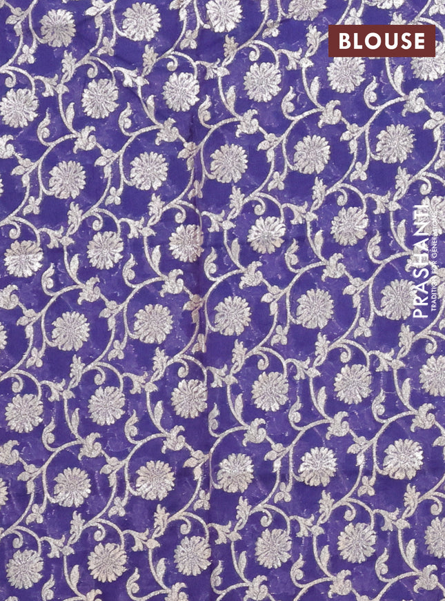 Semi mangalgiri saree navy blue with plain body and zari woven border