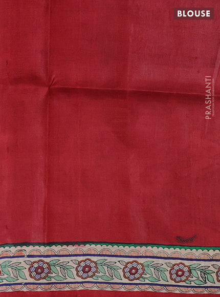 Tussar madhubani printed silk saree maroon and cream with butta prints and printed border