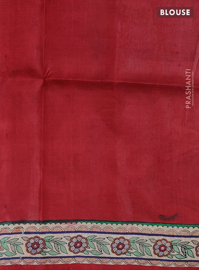 Tussar madhubani printed silk saree maroon and cream with butta prints and printed border