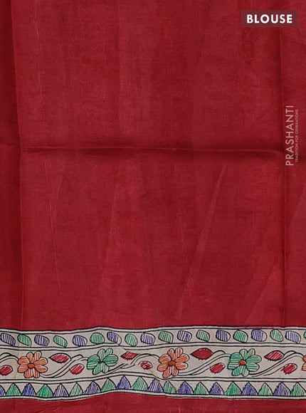Tussar madhubani printed silk saree maroon and cream with butta prints and printed border