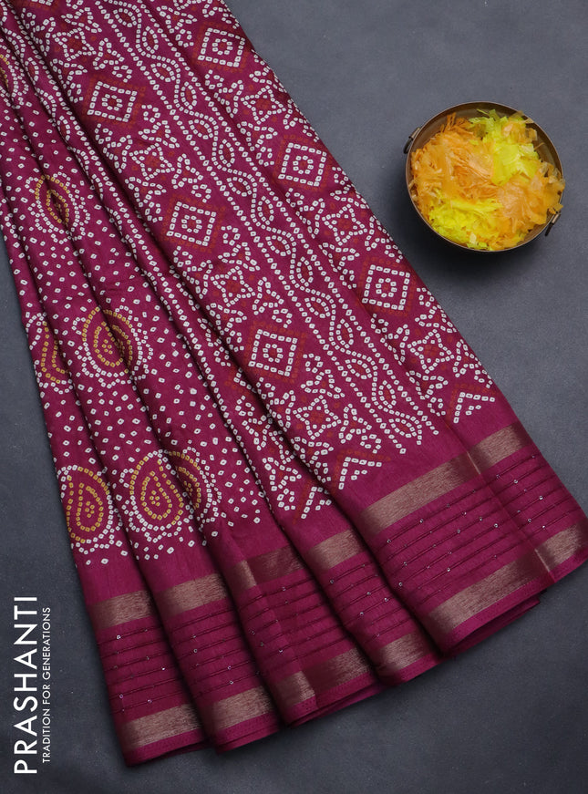 Semi dola saree purple with allover bandhani prints and sequin work border