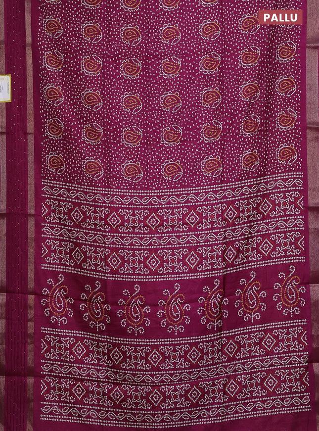 Semi dola saree purple with allover bandhani prints and sequin work border