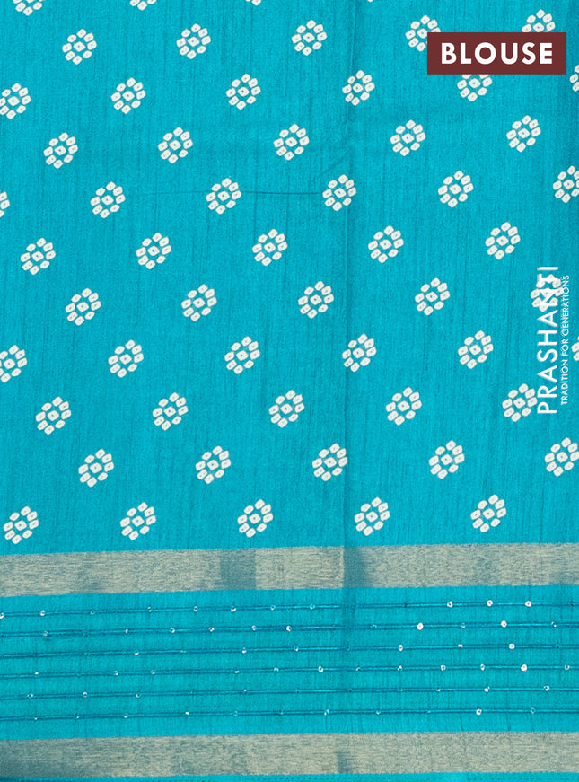 Semi dola saree teal green with allover bandhani prints and sequin work border