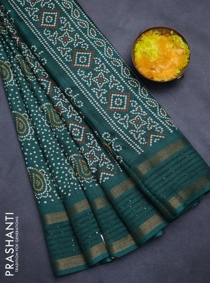 Semi dola saree green with allover bandhani prints and sequin work border