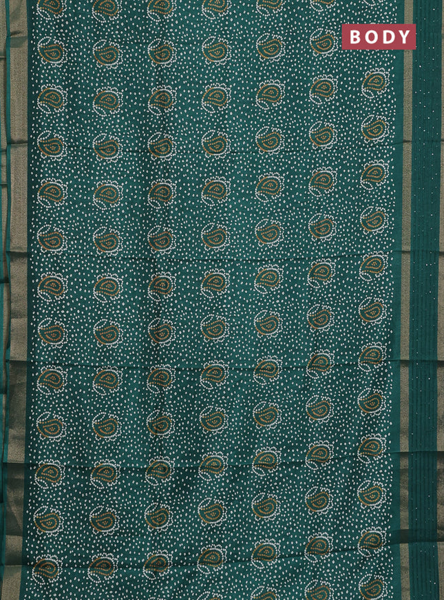 Semi dola saree green with allover bandhani prints and sequin work border