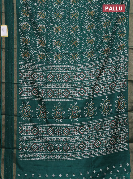 Semi dola saree green with allover bandhani prints and sequin work border