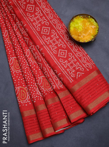 Semi dola saree red with allover bandhani prints and sequin work border