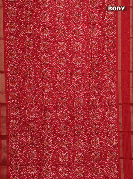 Semi dola saree red with allover bandhani prints and sequin work border
