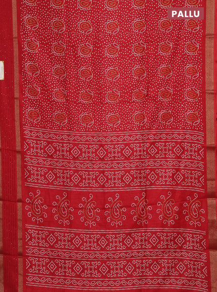 Semi dola saree red with allover bandhani prints and sequin work border