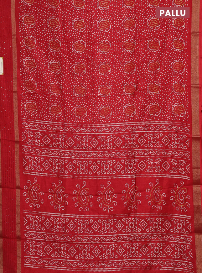 Semi dola saree red with allover bandhani prints and sequin work border