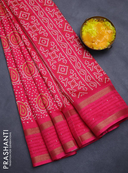 Semi dola saree pink with allover bandhani prints and sequin work border