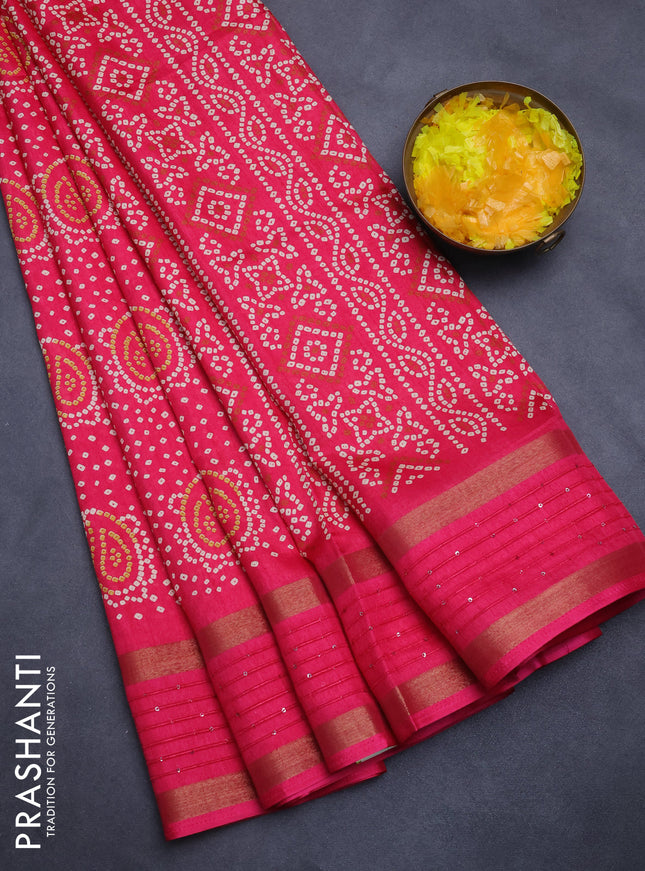 Semi dola saree pink with allover bandhani prints and sequin work border