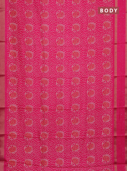 Semi dola saree pink with allover bandhani prints and sequin work border
