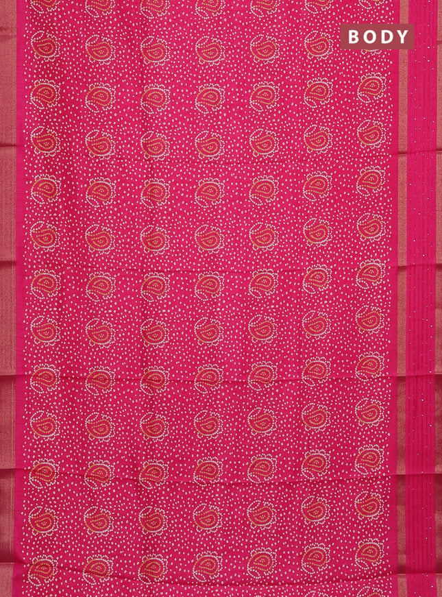 Semi dola saree pink with allover bandhani prints and sequin work border