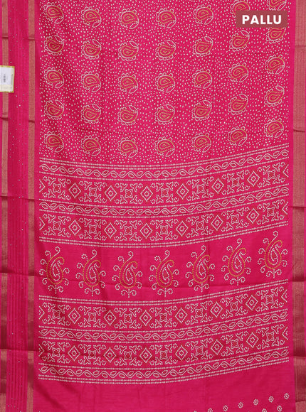 Semi dola saree pink with allover bandhani prints and sequin work border