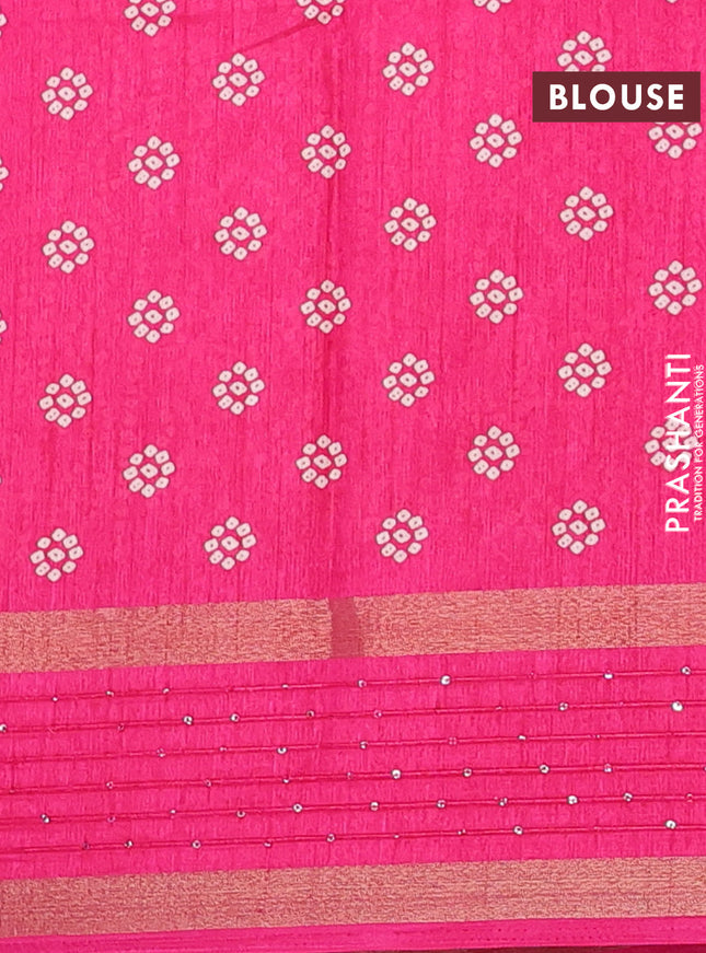 Semi dola saree pink with allover bandhani prints and sequin work border