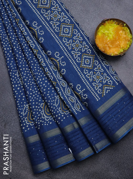 Semi dola saree peacock blue with allover bandhani prints and sequin work border