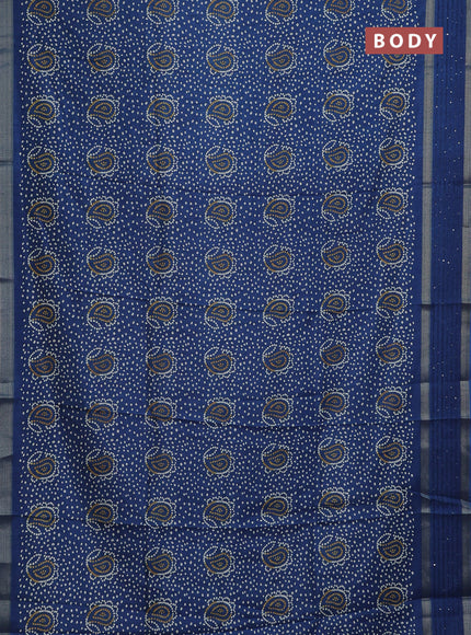 Semi dola saree peacock blue with allover bandhani prints and sequin work border