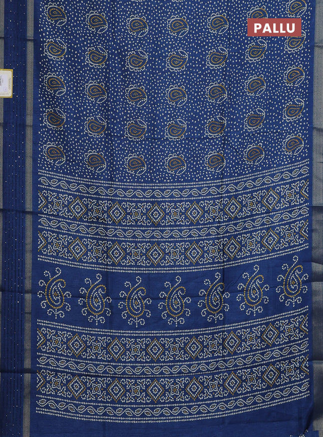 Semi dola saree peacock blue with allover bandhani prints and sequin work border