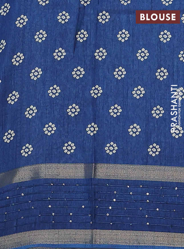 Semi dola saree peacock blue with allover bandhani prints and sequin work border