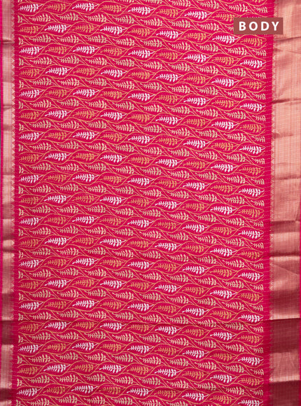 Semi dola saree pink with allover zari weaves & leaf prints and zari woven border