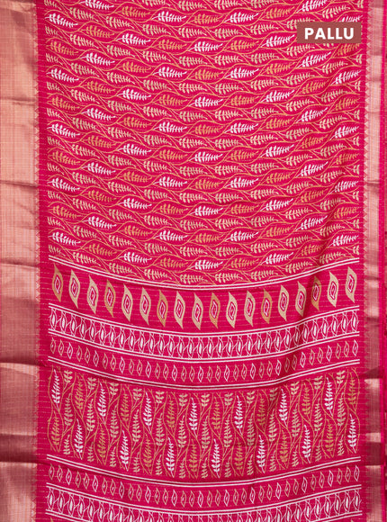 Semi dola saree pink with allover zari weaves & leaf prints and zari woven border