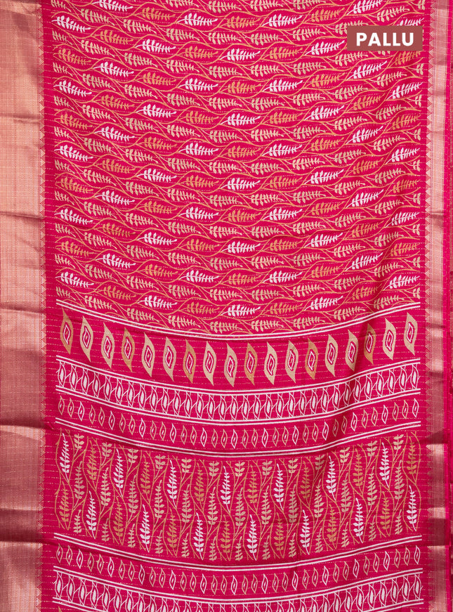 Semi dola saree pink with allover zari weaves & leaf prints and zari woven border