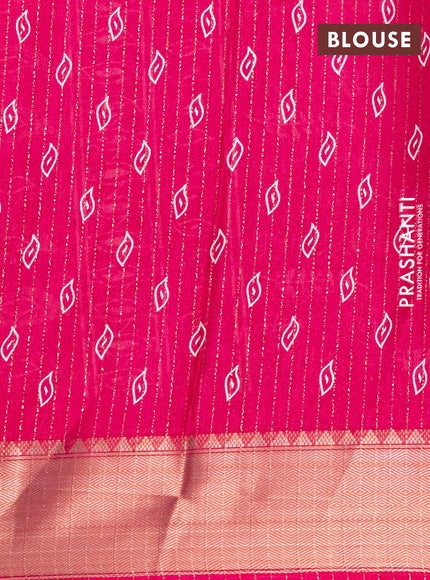 Semi dola saree pink with allover zari weaves & leaf prints and zari woven border