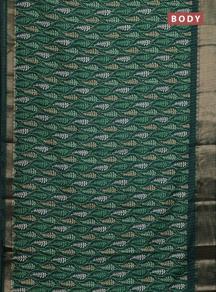 Semi dola saree green with allover zari weaves & leaf prints and zari woven border