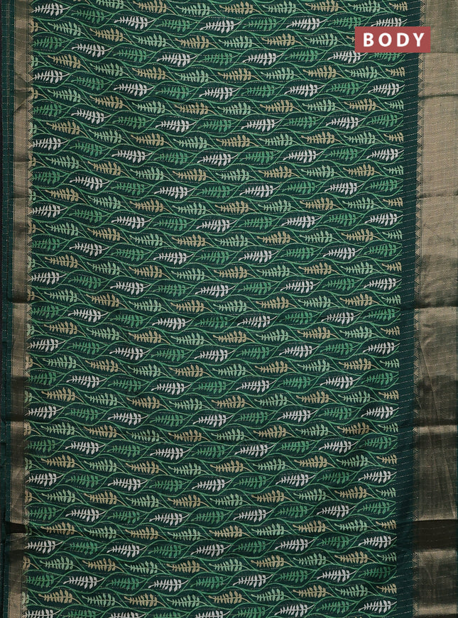 Semi dola saree green with allover zari weaves & leaf prints and zari woven border