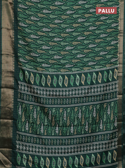 Semi dola saree green with allover zari weaves & leaf prints and zari woven border