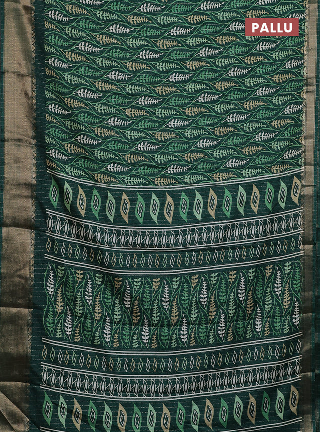Semi dola saree green with allover zari weaves & leaf prints and zari woven border