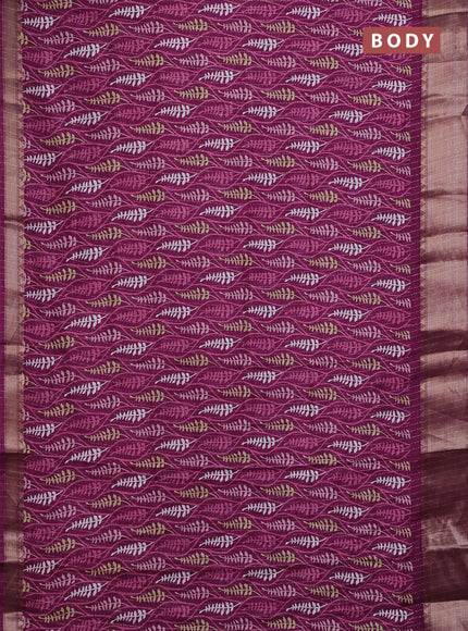 Semi dola saree purple shade with allover zari weaves & leaf prints and zari woven border