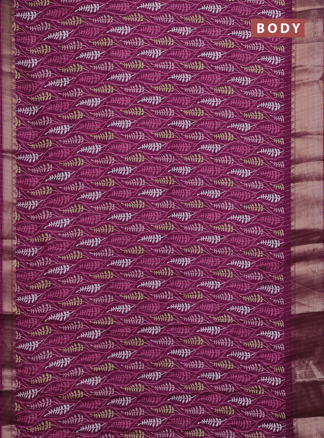 Semi dola saree purple shade with allover zari weaves & leaf prints and zari woven border