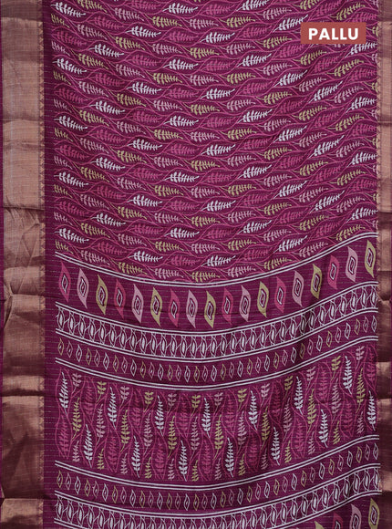 Semi dola saree purple shade with allover zari weaves & leaf prints and zari woven border