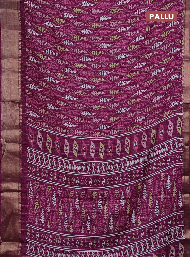 Semi dola saree purple shade with allover zari weaves & leaf prints and zari woven border