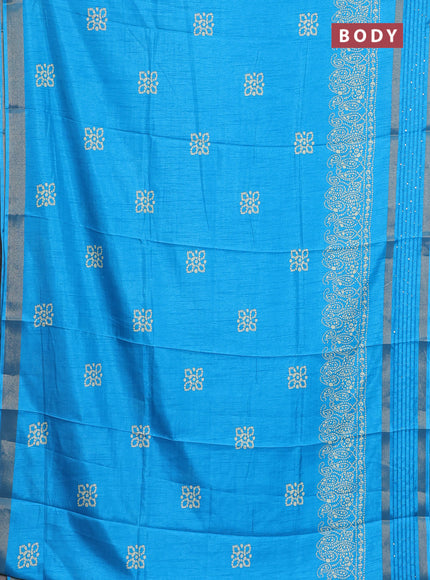 Semi dola saree cs blue with batik butta prints and sequin work border
