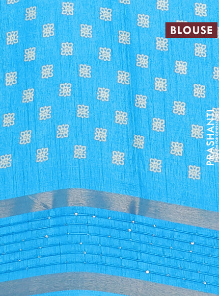 Semi dola saree cs blue with batik butta prints and sequin work border