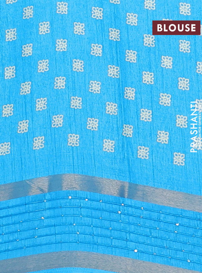 Semi dola saree cs blue with batik butta prints and sequin work border