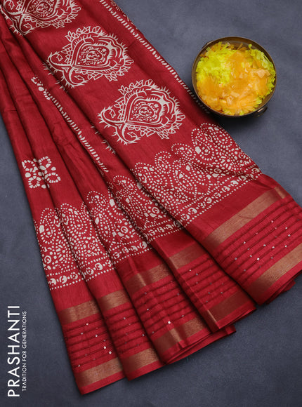 Semi dola saree maroon with batik butta prints and sequin work border