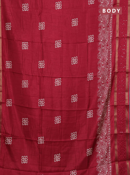 Semi dola saree maroon with batik butta prints and sequin work border
