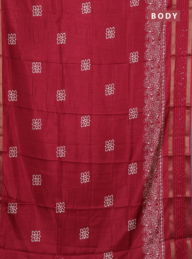 Semi dola saree maroon with batik butta prints and sequin work border