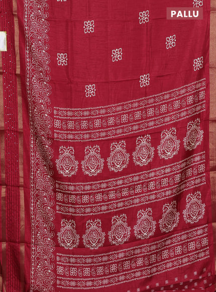 Semi dola saree maroon with batik butta prints and sequin work border