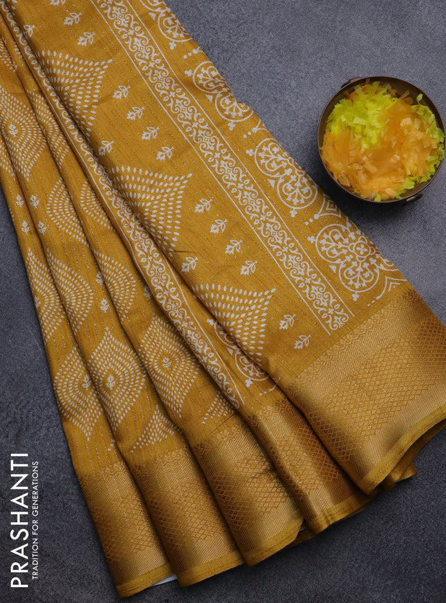 Semi dola saree mustard yellow with allover zari weaves & prints and zari woven border