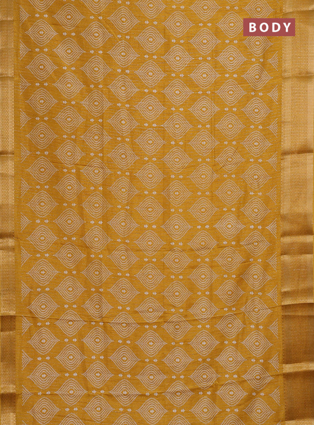 Semi dola saree mustard yellow with allover zari weaves & prints and zari woven border