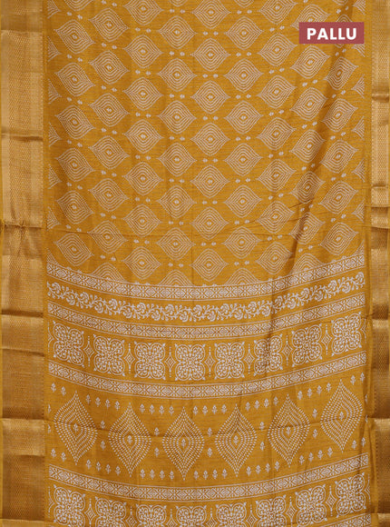 Semi dola saree mustard yellow with allover zari weaves & prints and zari woven border